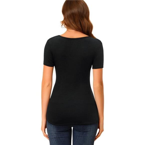 Women's V-Neck T-Shirts - Short and Long Sleeve Casual Ribbed Slim Fitted Tops - Picture 5 of 6